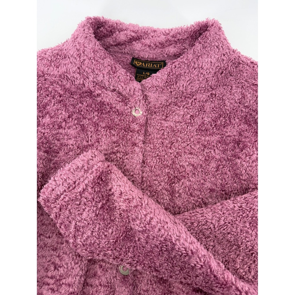 Ariat Womens L Sherpa Fleece Jacket Snap Front Mock Neck Pockets Pink Purple